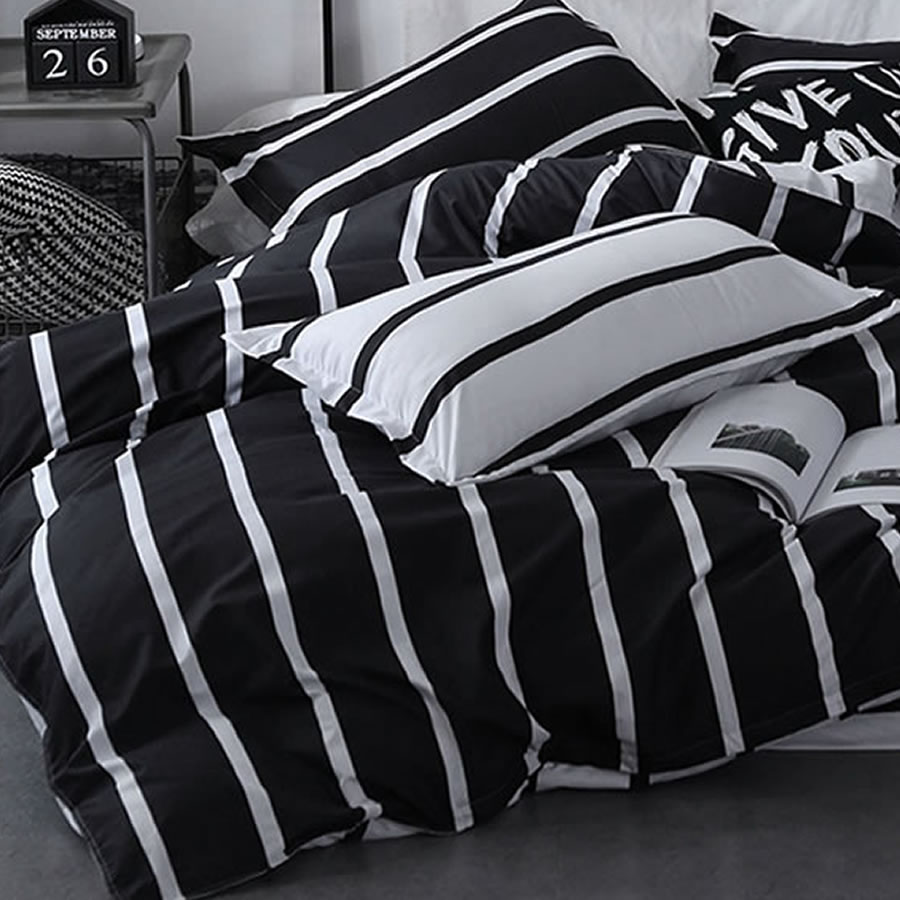 Black & White Stripe Bedding Set, single-3