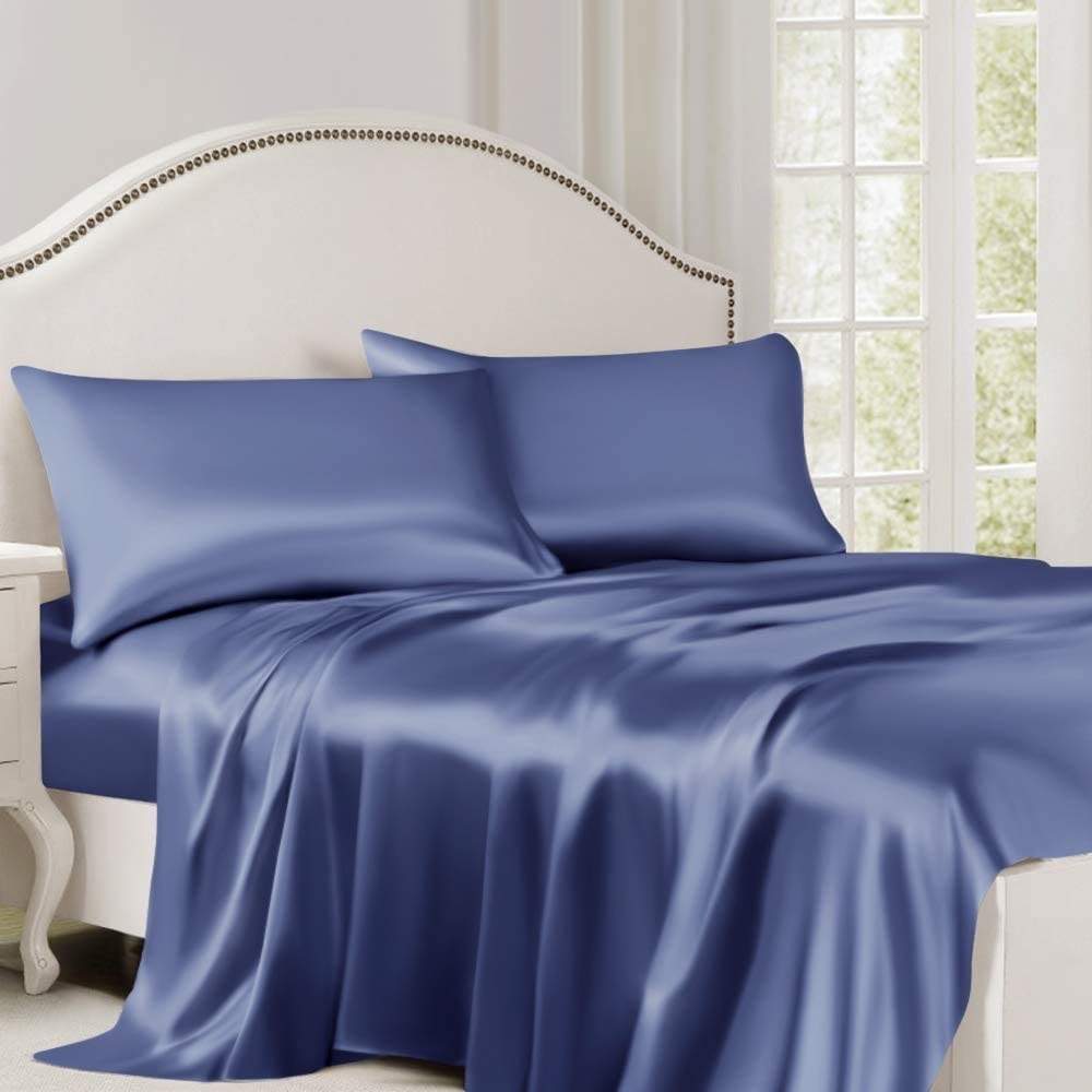 buy blue silk flat sheet